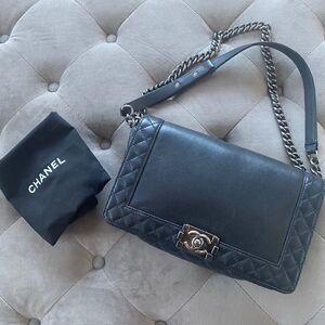 Chanel Black Calfskin Medium Boy Reverso Bag